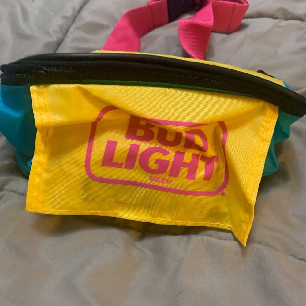 BUD LIGHT FANNY PACK Red white and Aqua blue zipper close. VINTAGE From The 90s